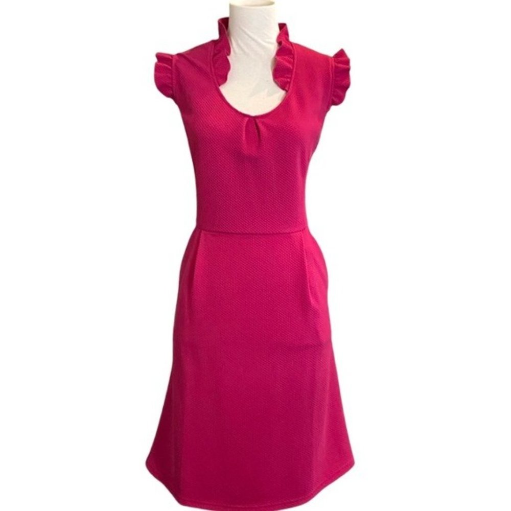 Anthropologie Coral Pink V‑Neck A‑Line Dress - Picture 2 of 6